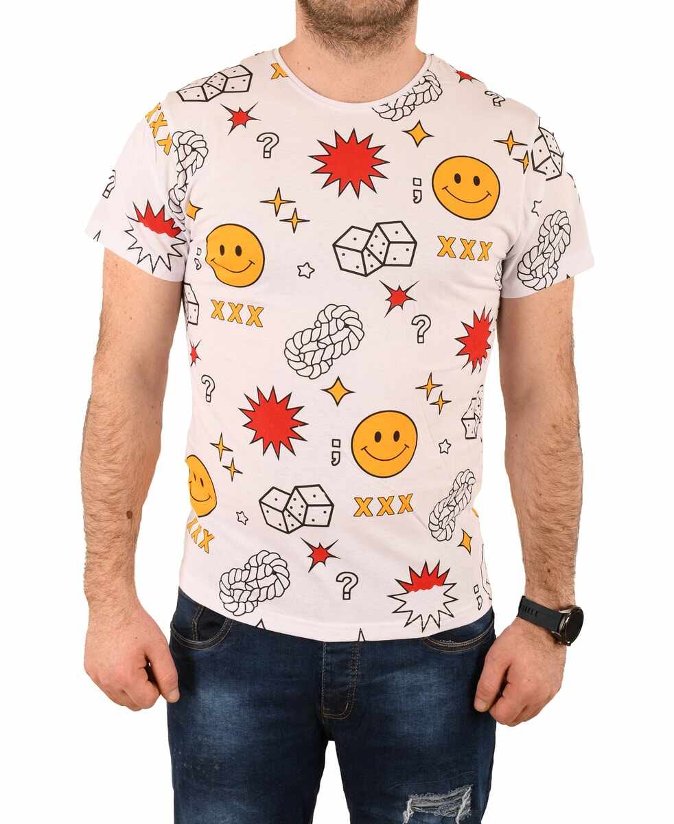 Tricou alb Emoji pentru barbat - cod 42035