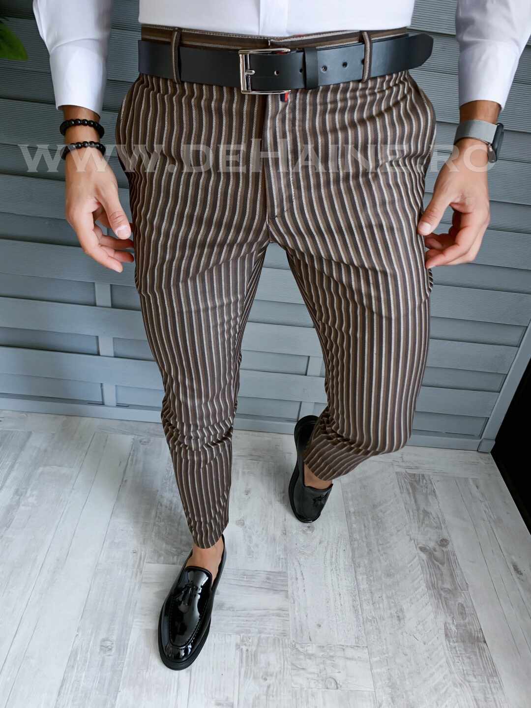 Pantaloni barbati eleganti maro B1749 E