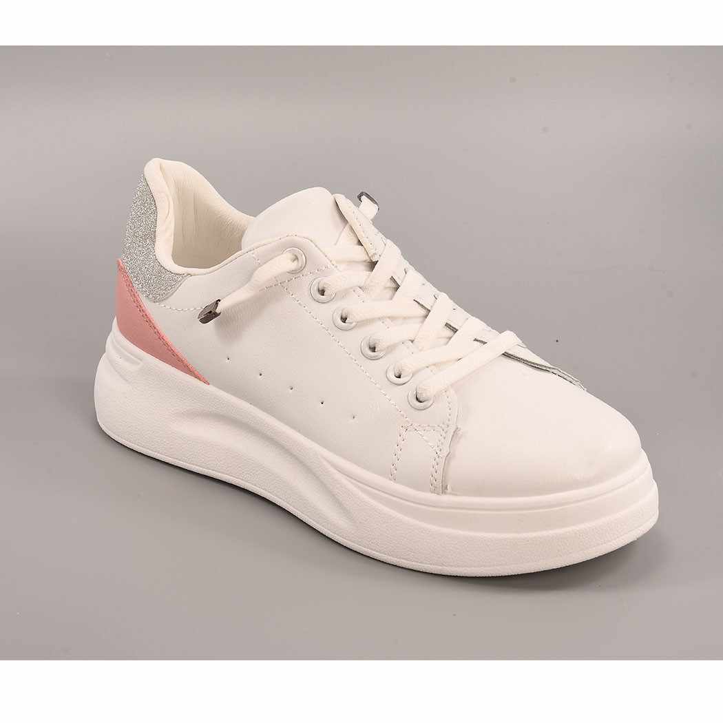 Pantofi sport alb-corai Glitter pentru dama - cod 69R216