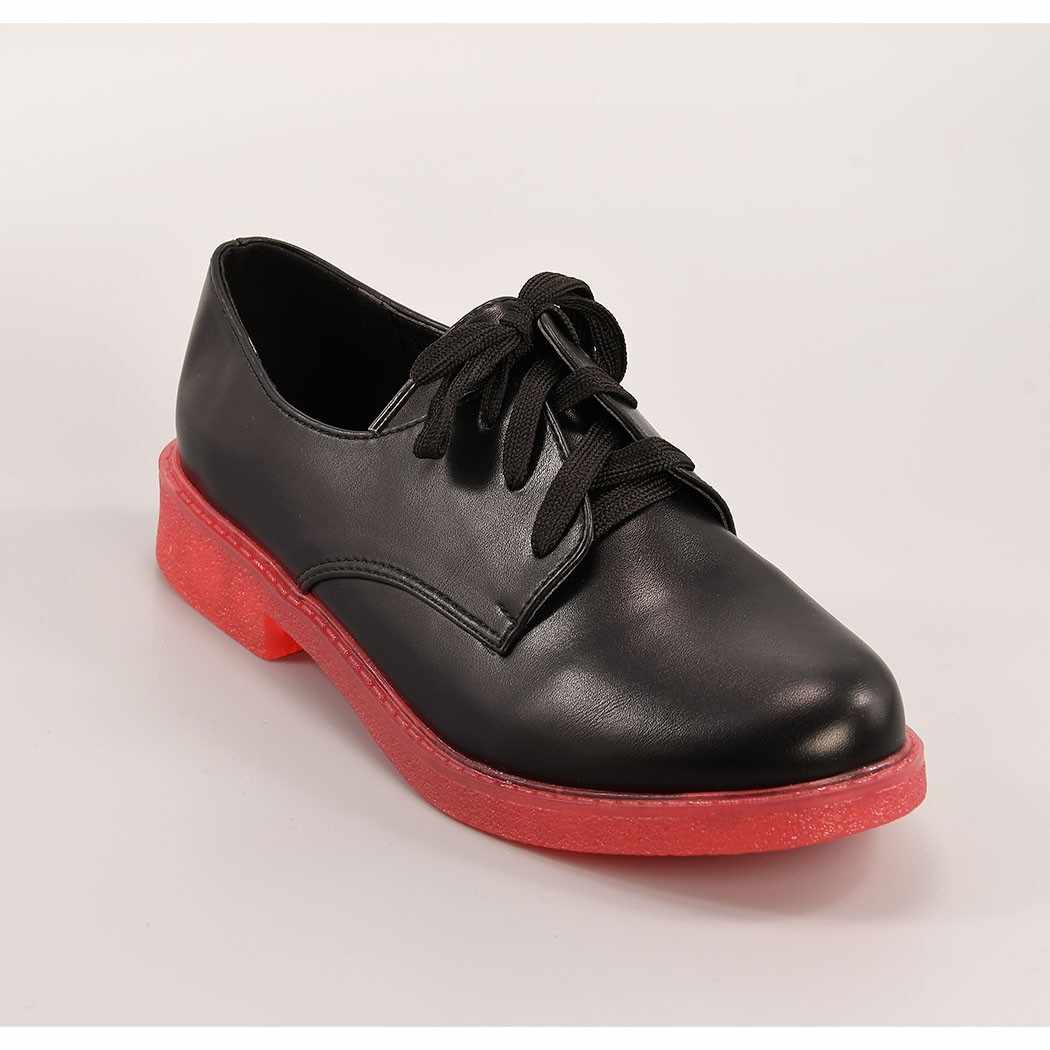 Pantofi piele ecologica negru cu rosu pentru dama - cod 187N6335