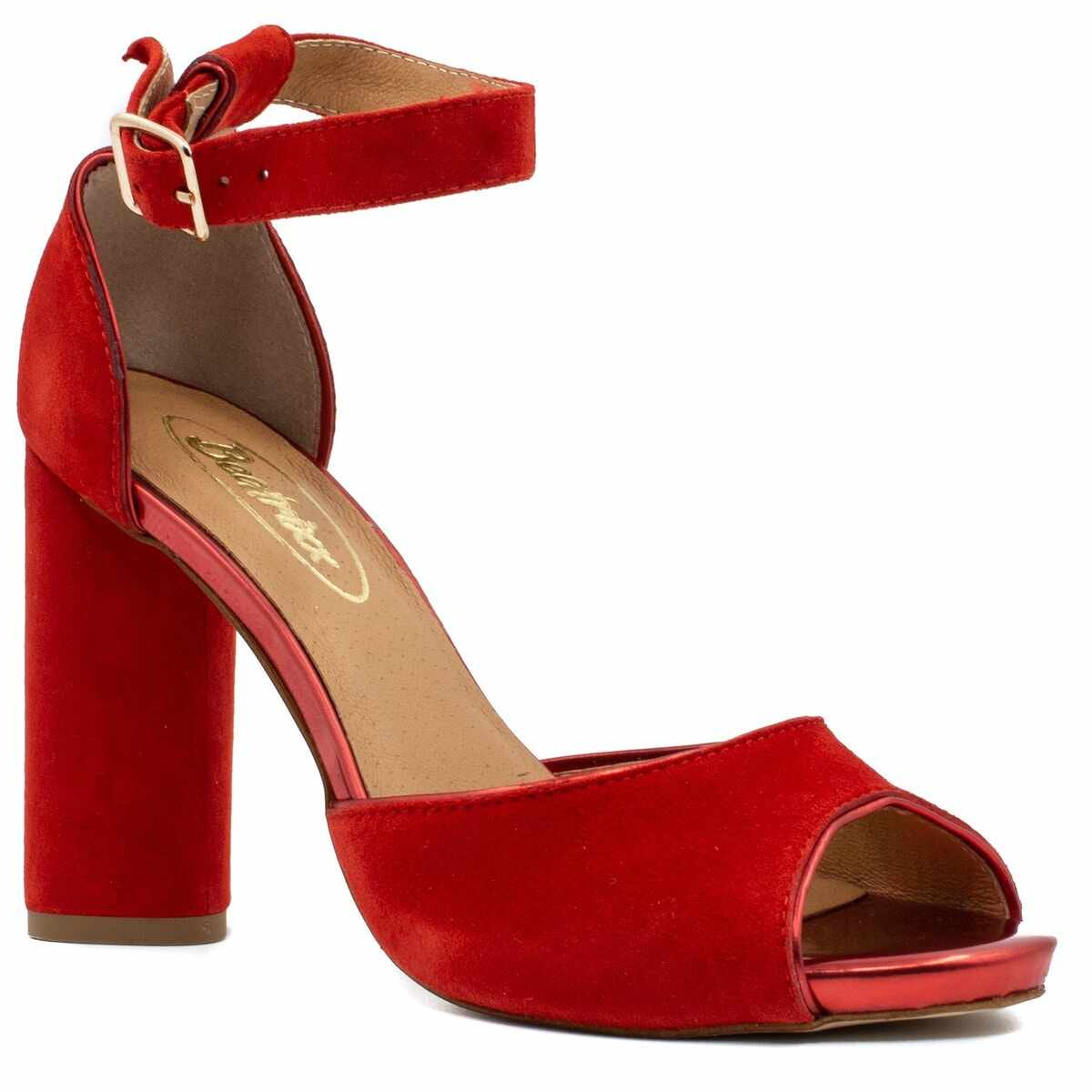 Pantofi eleganti dama, Beatrixx, din piele naturala velur, culoare rosu, cod L1802-R