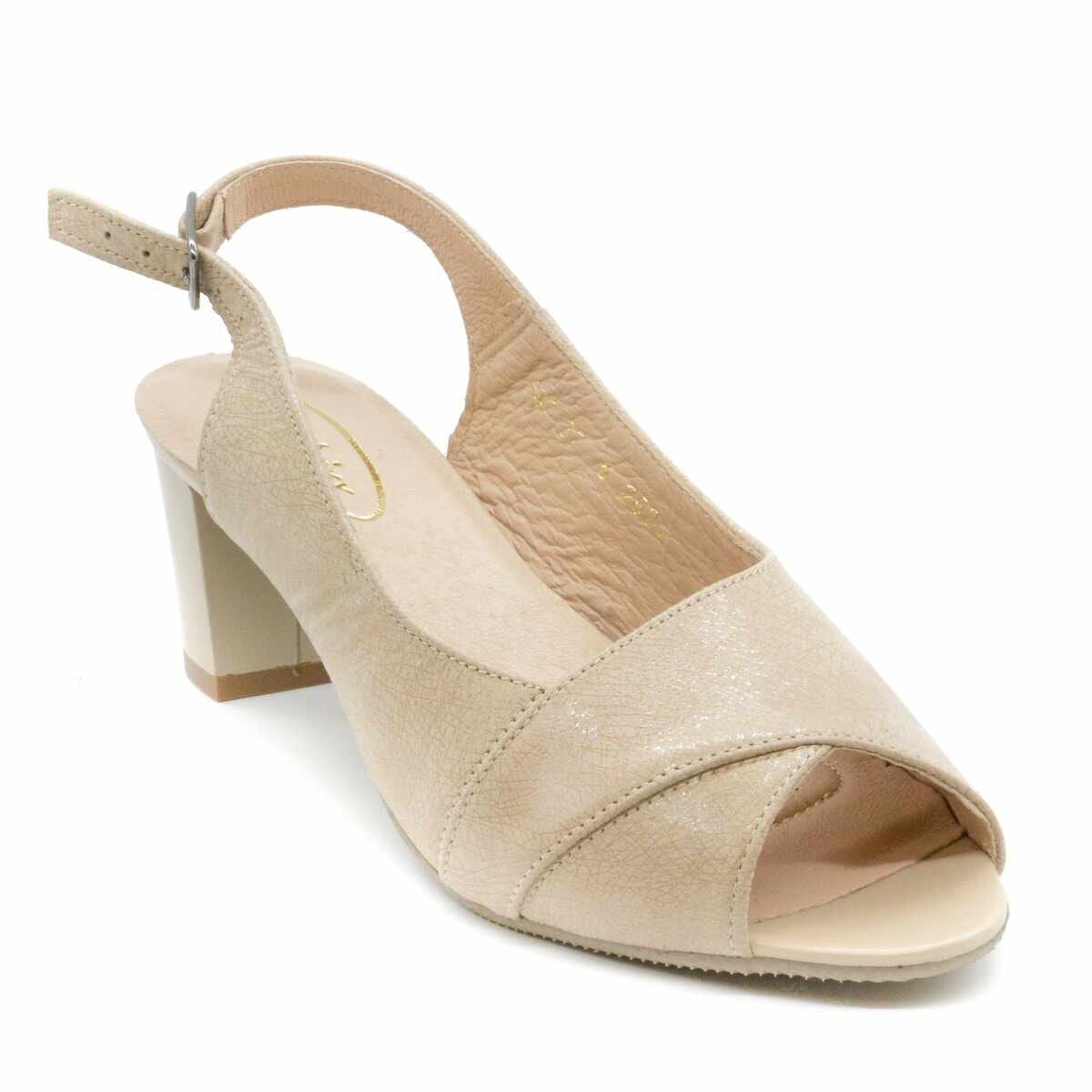 Sandale Elegante Dama, Beatrixx, dpiele naturala imprimata, culoare bej, cod L-387