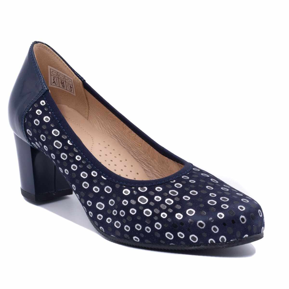 Pantofi eleganti dama, Beatrixx, din piele naturala velour cu model imprimat, culoare albastru
