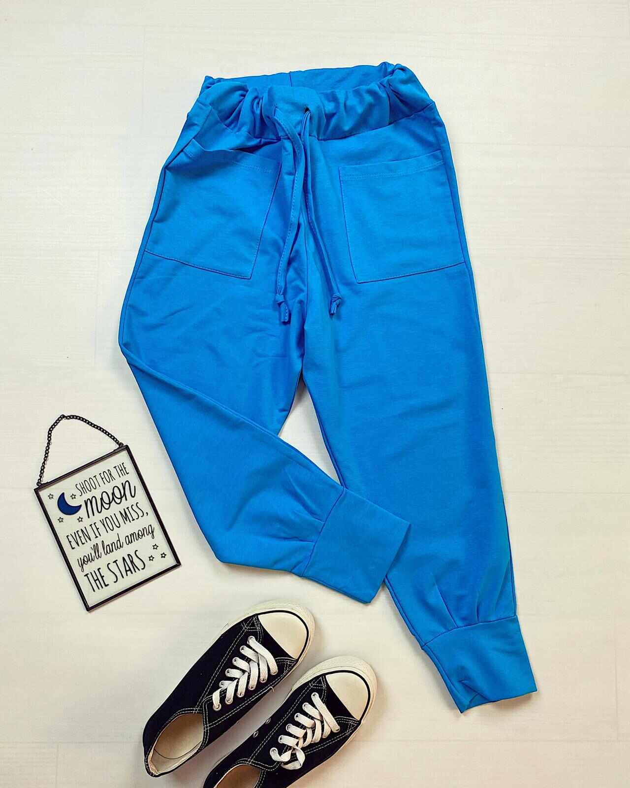 Pantaloni dama casual-sport albastri cu buzunare