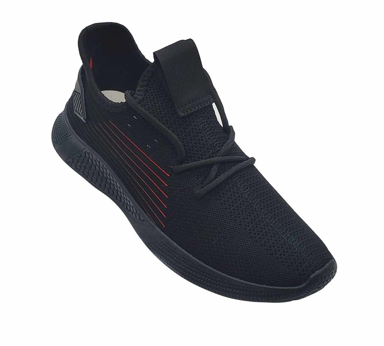 Pantofi sport, marca Battisto Lascari, culoare negru cu insertii rosii, din material textil, cod 1001-BLK