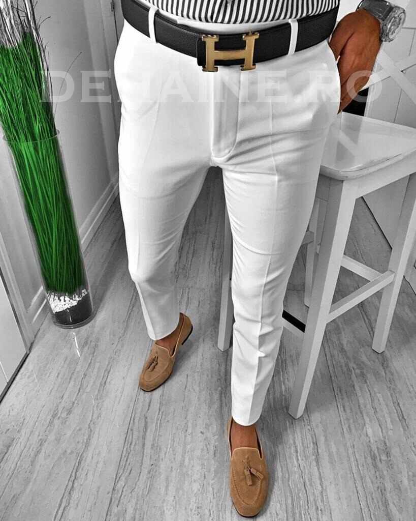 Pantaloni barbati eleganti albi ZR A6688 E
