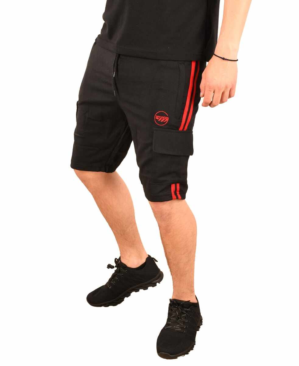 Pantaloni negri cu dungi rosii buzunare laterale - cod 43191