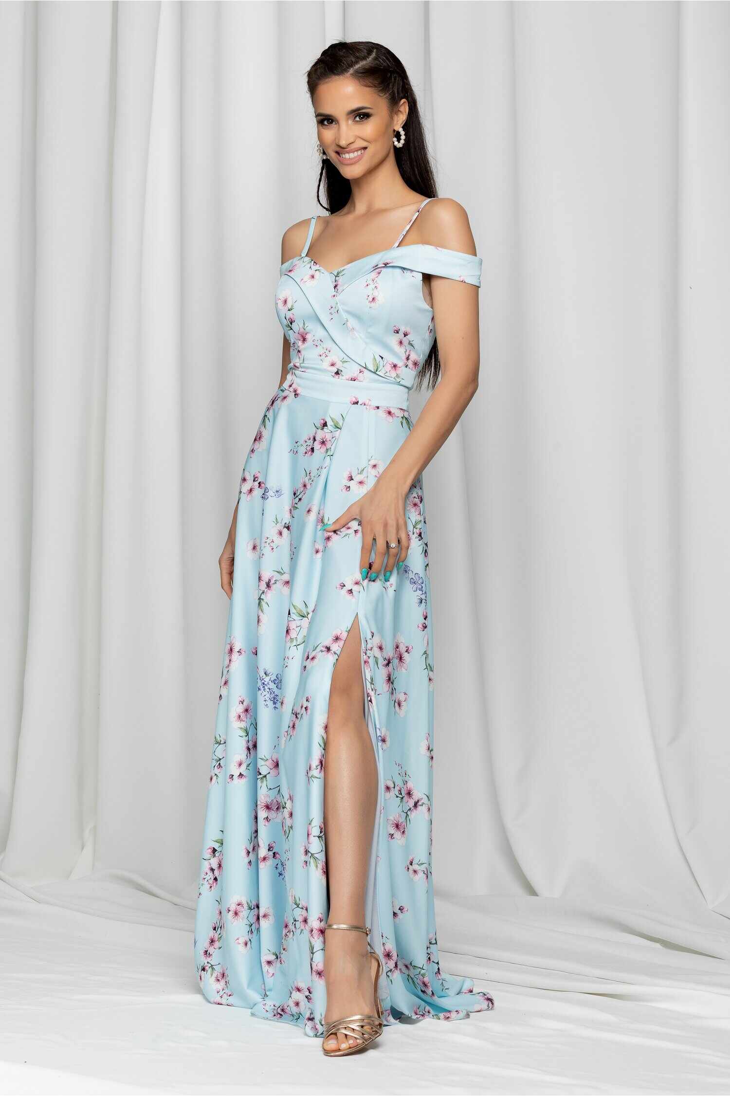 Rochie Ariana bleu lunga cu imprimeu floral