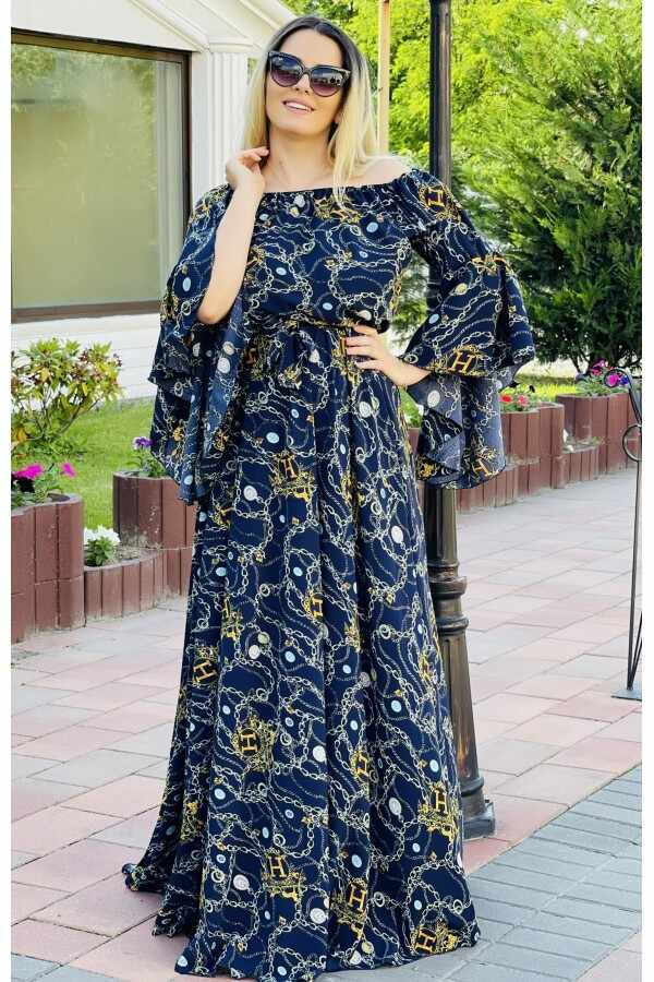 Rochie lunga eleganta Rania cu model lanturi